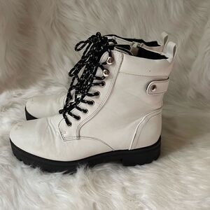 Bella Marie white Rider lace up combat boots  rubber soles side zipper s…